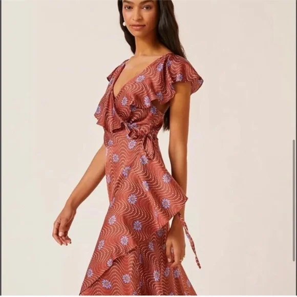Anthropologie Ruffle Sleeve Printed-Wrap Maxi Dress - Picture 4 of 12